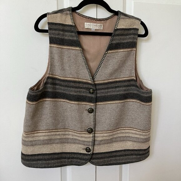 Vintage Easy Wear Vest Mens L Grandpa Stripe Wool Blend Neutral Academia - Picture 1 of 7